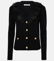 [Alessandra Rich] Alessandra Rich Silk-trimmed wool and cashmere cardigan AU 8 black