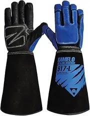 KameLo Welding Gauntlets Cut & Fire Resistant Heavy Duty Cowhide and Goatskin Leather Safety Gloves With Aramid Lining and Thread CE Certified - Suitable for Welding, Grill & BBQ, Fireplace (917-L)