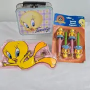 Warner Bros. Looney Tunes Tweety Bird Pencils, Toppers & Box Bundle New Vintage