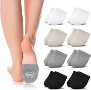 Jinny's Shoppe 8 Pairs of Toe Topper Liner No Show Invisible Non-Skid Half Seamless Mule Socks for Women (Neutral Tone)