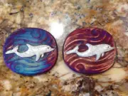 (2) Dolphin Medallions "I am Playful" Raku Pottery NEW
