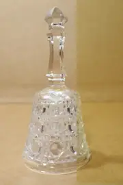 Vintage 5oz Clear Cut Crystal Glass Bell With Handle Etched Geometric Pattern