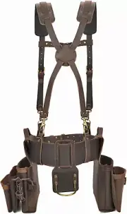 Tourbon Genuine Leather Tool Belt with Suspenders Carpentry Multipurpose Rig Poc