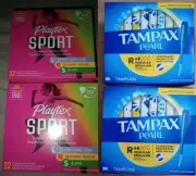 Two Tampax Pearl Tampons 36 Ct Packs & Two Playtex Sport Tampons 32 Ct Packs Lot