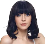 IMISSU Short Curly Hair Bob Wigs Cosplay Wig with Bangs Halloween Costume Party Headwear for Women (Light Black)