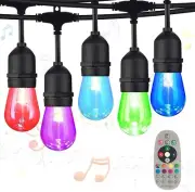48ft 15-Bulb Outdoor String Light with Music-Synced Color Changing Bulbs