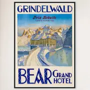 Galrie Bear Grand Hotel Vintage Travel Poster from Grindelwald, Switzerland Artwork, Black Frame, A3 30 x 42cm (12 x 16inch)