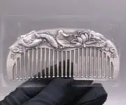 Pure 999 Fine Silver Hair Comb Lotus Fish Leaf Healthy Hair Care 4inchL/61-62g