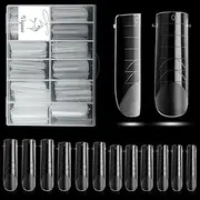 120 Pcs Poly Extension Gel Dual Nail Forms Nail Molds With Scale Builder Coffin Nail for Gel Manicure Nail Art Design Salon DIY at Home (Long Square Head Frosted Dual Nail Forms Set)