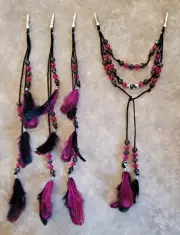 WOW! Horse Tail / Mane Beads FEATHERS Arabian, AQHA, Friesian, BLACK / FUCHSIA