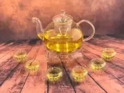 8 Piece Glass Tea Set 1500ml Glass Teapot With Infuser + Teapot Warmer + 6 Cup