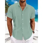 Men's Shirt Linen Shirt Guayabera Shirt Band Collar Shirt Summer Shirt Beach Wear Plain Vacation Curise Black White Blue Green Short Sleeve Collar Summer Cloth