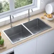 Double Basin Kitchen Sink Stainless Steel Undermount Flush Mount Brushed Finish