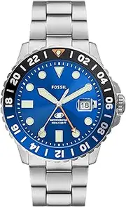 [FOSSIL] Men's Silver Stainless Steel Blue GMT Analogue Watch, 46mm