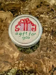 COMPLETED CROSS STITCH CHRISTMAS JAR WRAPPED GIFT FOR YOU LID GIFT JAR