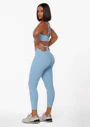 [Lorna Jane] Hi-Fold Lotus Recycled Ankle Biter Leggings in Blue, Size - XL XL Moontide