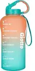 Giotto 64oz Leakproof BPA Free Drinking Water Bottle Time Markers Orange & Green