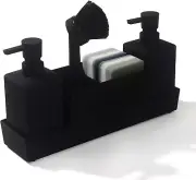 Kitchen Soap Dispenser with Sponge Holder Set Sink Caddy (Double Soap Dispenser