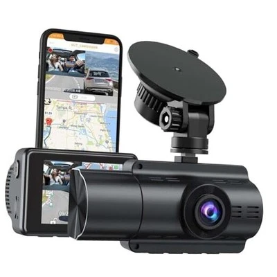 4K Dash Cam with GPS Wi-Fi, Front and Inside Dual 4K+1080P, Car Camera with