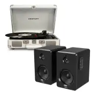 Crosley Cruiser Bluetooth Portable Turntable - White Sands + Bundled Majority D40X Bluetooth Speakers