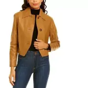 NWT Vince $1195 Lamb Leather Cropped Jacket Style#:V74879133, Mosswood,Size 8,10