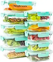 Glass Meal Prep Containers Set of 10 Food Storage Containers with 2 Capacities [1040 ml + 370 ml], Dishwasher Safe