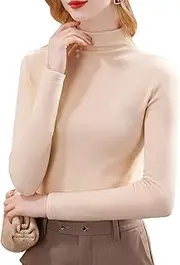 [ZPLxi] Women's Turtleneck Thermal Pullover Tops Long Sleeve Double Lined Warm Undershirt Fall Slim Base Layer Blouse