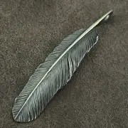 ⑦Antiqued Style 925 Silver Feather Pendant Hand Curved-Each Line Crafted By Hand