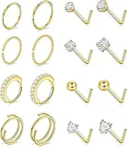 [Gemtastic] Nose Rings Hoops for Women Nose Studs Jewelry Piercings Surgical Stainless Steel Hypoallergenic