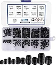 Allen Head Socket Set Screw - M3/M4/M5/M6/M8 200Pcs 304 Stainless Steel Internal Hex Drive Grub Screw Assortment Kit Black