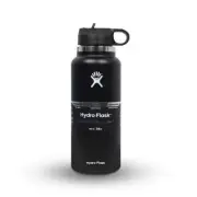 32oz BLACK Hydro Flask Water Bottle Stainless Steel Wide Mouth with Straw lid