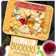 NutriChef Natural Bamboo Cheese Board Set with Bonus Condiment Cup-Extra Larg...