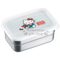 在飛比找momo購物網優惠-【小禮堂】Hello Kitty 方形塑膠蓋不鏽鋼便當盒《白