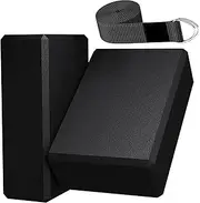 Yoga Blocks, 2 Packs with Black Yoga Strap Metal D-Ring Yoga Block Set EVA Foam Blocks,High Density Supportive, Lightweight & Odor Resistant, Non-Slip Foam Yoga Bricks Yoga Essentials, Pilates