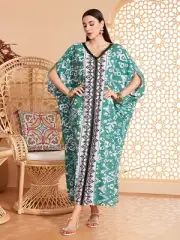 Muslim Women Abaya Printed Maxi Dress Kaftan Dubai Loose Caftan Robe Islamic New