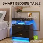Smart LED Bedside Table Nightstand Side Sofa End Cabinet 2 Drawers Black