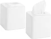 Youngever 2 Pack Tissue Box Covers, Plastic Square Tissue Box Holders, Square Napkin Box Holders (White)