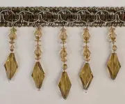 Beaded FRINGE Trim for DRAPERY and UPHOLSTERY in Brown / Gray color Per Yard