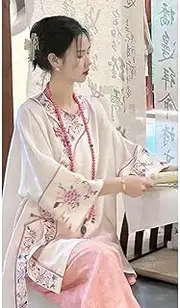 [JIMINISO] Elegant Round Neck Floral Print Tang Suit Long Sleeve Top Pink Pants Casual Loose