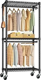 FUTASSI P3 Mini Rolling Clothes Rack, Clothing Racks for Hanging Clothes, Heavy Duty Garment Rack with Wheels, Freestanding Portable Closet Rack 23.6'' W x 14'' D x 78.5'' H, Max Load 430 Lbs, Black