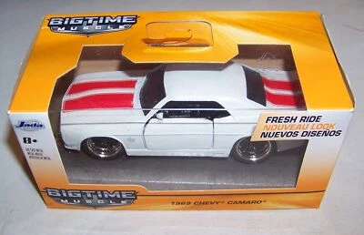 1:32 2017 JADA BIGTIME MUSCLE 1969 CHEVROLET CAMARO WHITE RED STRIPE NIB 20014