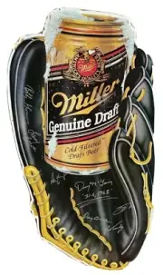 Autographed Miller Beer Bar Sign Baseball Glove 20x37 Thomson McLain Turley Bowa