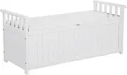 HortiKRAFT Wooden Outdoor Storage Box with 200L, Durable All-Weather Outdoor Storage Cabinet, Outdoor Bench Built-in Storage Box Tool Chest Wood Cabinet for Balcony Porch Garden Yard Poolside - White