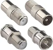 Kaunosta 75 Ohm F to TV Type Antenna Coupler Adapter F Female to TV Type Pal Male Female RF Coaxial Adapter Connectors Kit for TV Tuner Satellite FM Coax Cable Extender Antenna 4Pcs