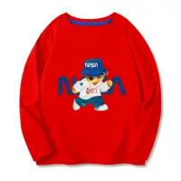 在飛比找momo購物網優惠-【時尚Baby】男童長袖上衣紅色可愛運動熊T恤微重磅棉休閒T