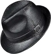 [CVMRBY] Winter Hats,Leather Fedora Mens Jazz Cap Vintage Hat Autumn Cowhide Gentleman Cap 56-60cm