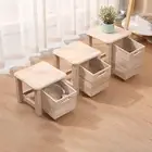 Wooden Step Stool with Drawer Square Footstool Change Shoe Stool Leisure Foot