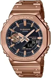 [Casio] GM-2100 DUO BT METAL BEZEL ALARM, S/W,200M BLK FACE, GOLD METAL BAND