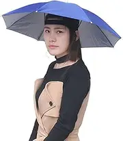 Accinouter Adult Umbrella Hat, Folding Headwear 26" Hands Free Sunshade Double Layer Protection Parasol for Fishing Gardening Beach Camping Party (RoyalBlue, 14.2"x26"x26" (Open) 14.2"x 2" (Fold))