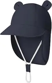 [Durio] Baby Sun Hat with Bears Ears, UPF 50+ Sun Protection Baby Beach Hat with Neck Flap, Bucket Hat for Infant Toddlers, Navy Blue, 12-24 Months